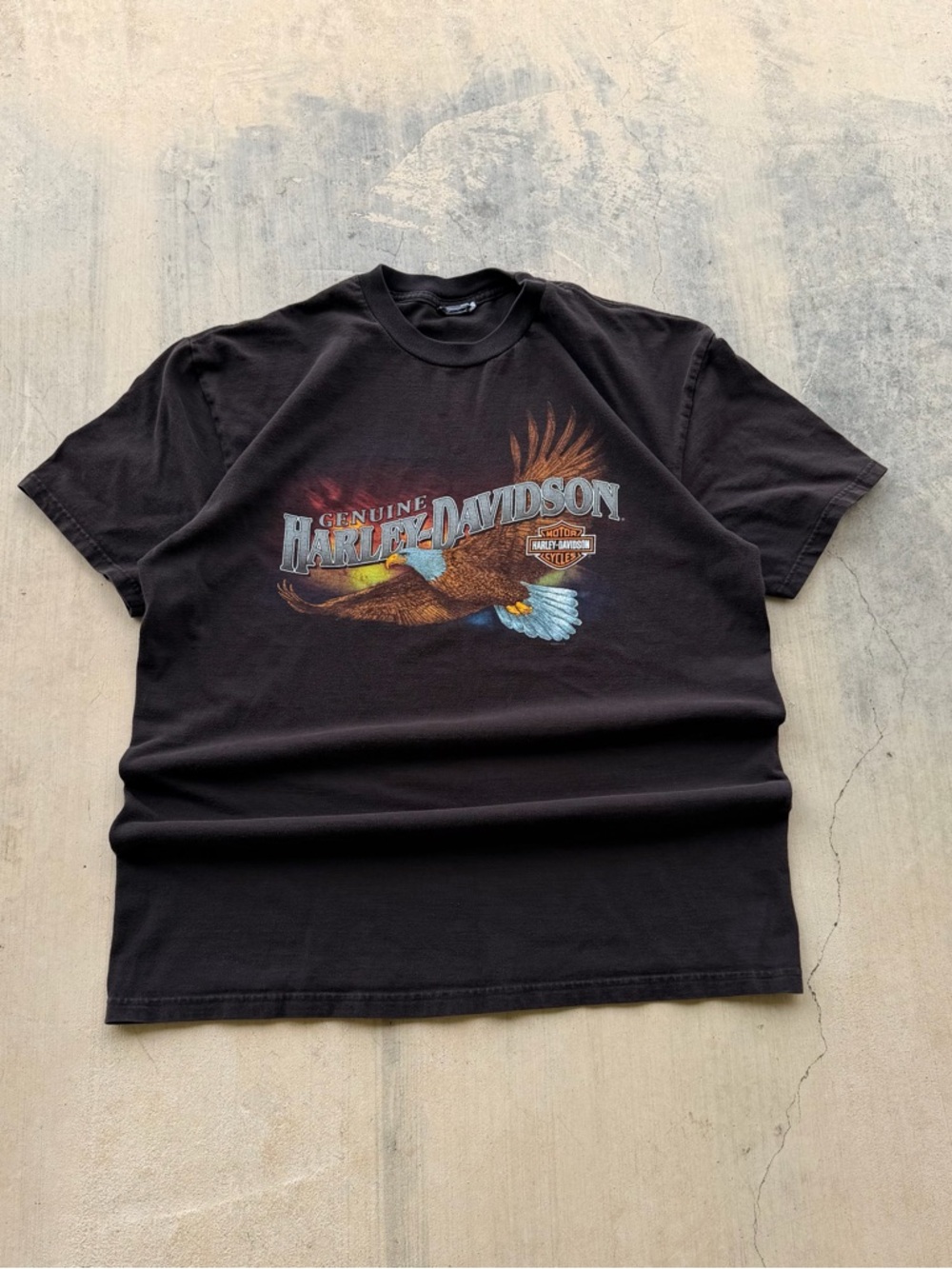 Vintage Harley-Davidson Black Tee with Brown & Blue Eagle Graphic